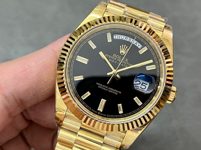 Day Date Rolex Weekly Journal 18K Yellow Gold Plated counter weight(Black dial gold daydate) - Image 4